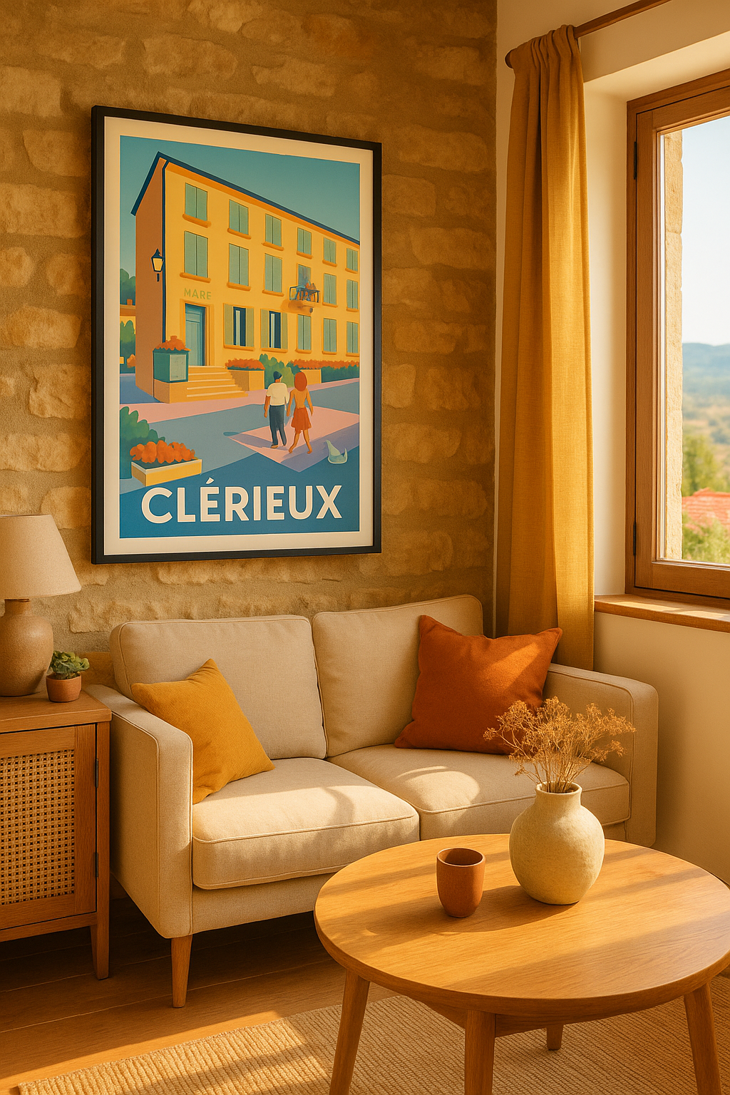 Mise en situation Affiche Clérieux - Charme et douceur au cœur du village