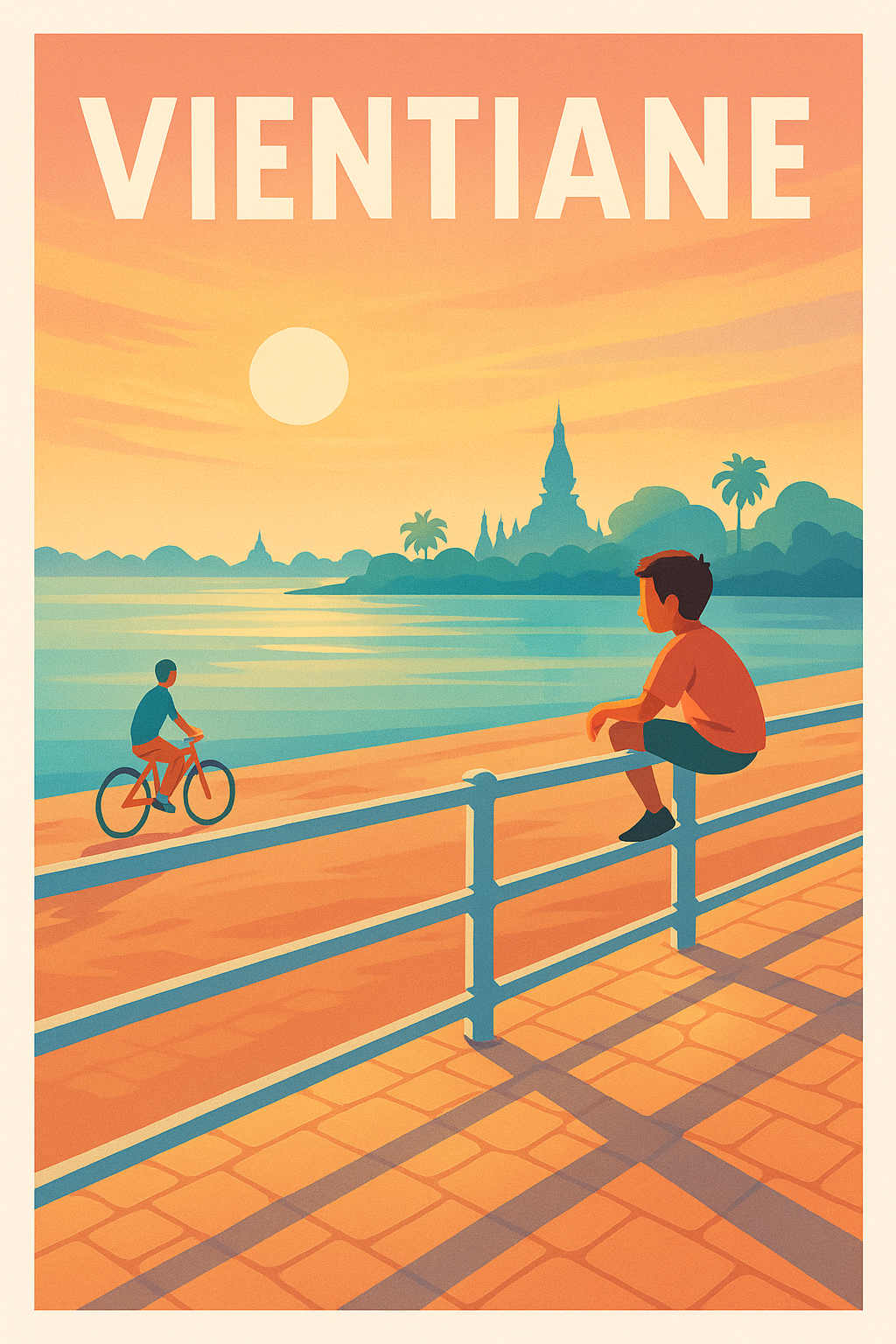 Affiche de Vientiane - Sérénité au bord du Mékong au coucher du soleil