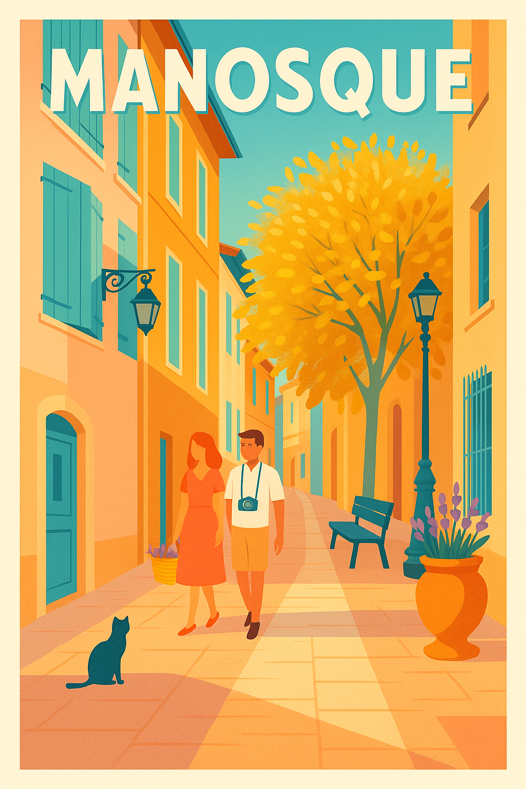 Affiche de Manosque - Promenade ensoleillée dans les ruelles provençales