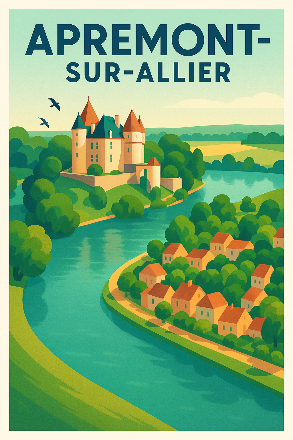 Affiche Apremont-sur-Allier — L'élégance d'un village au bord de l'eau · poster d'art de Apremont-sur-Allier