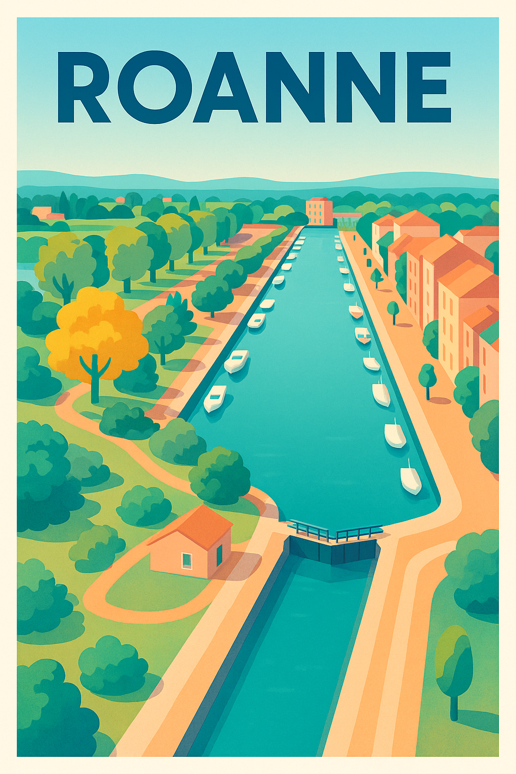 Affiche Roanne — Charme et Sérénité au Bord de l'Eau · poster d'art de Roanne