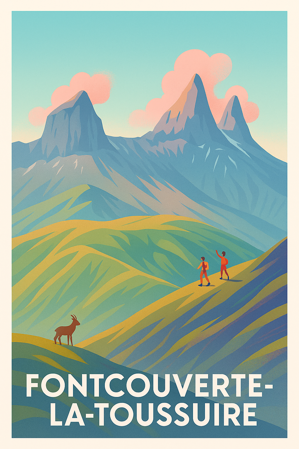 Affiche Fontcouverte-la-Toussuire — Invitation à l'aventure en montagne · poster d'art de Fontcouverte-la-Toussuire