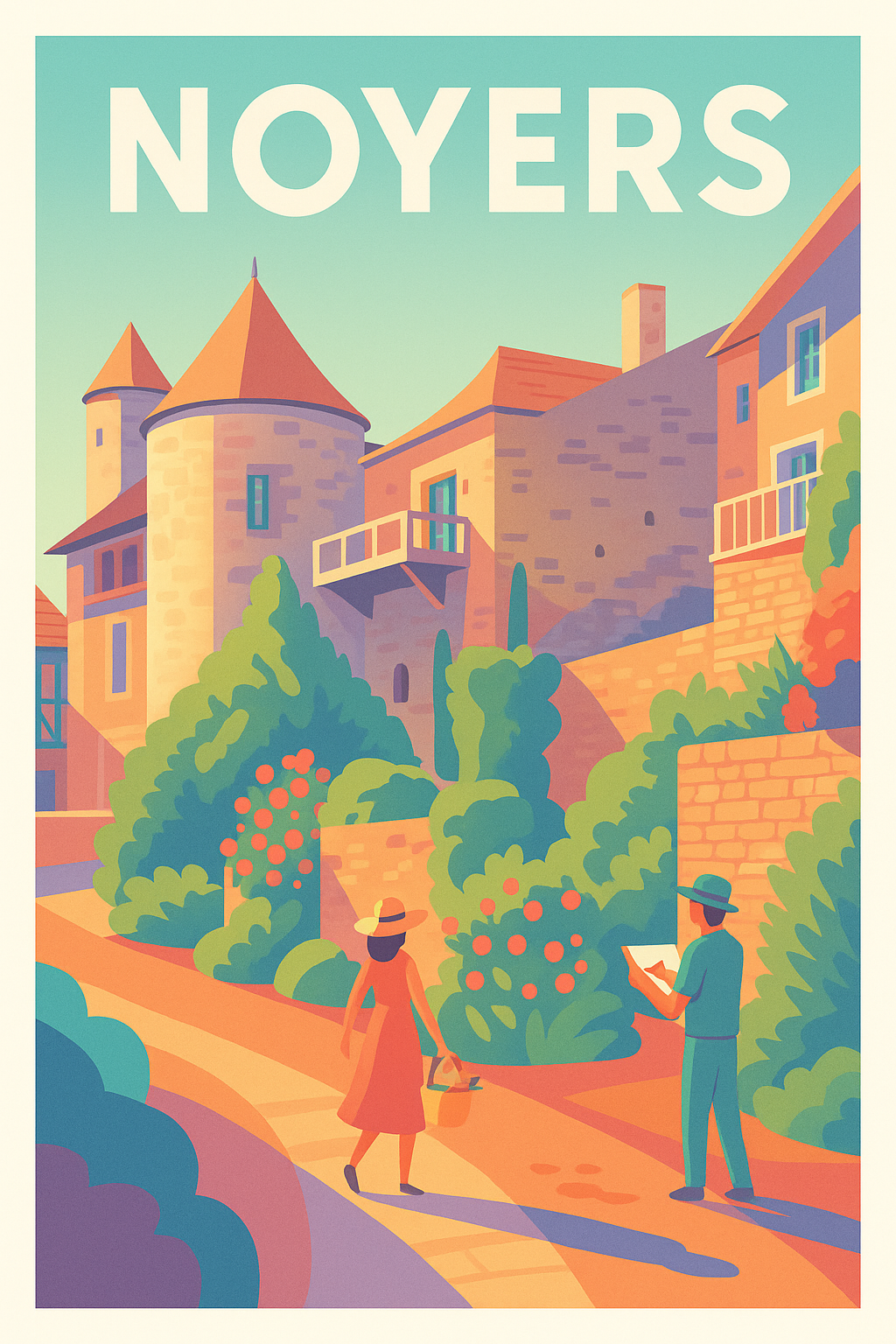 Affiche Noyers — Charme médiéval en couleurs pastel · poster d'art de Noyers