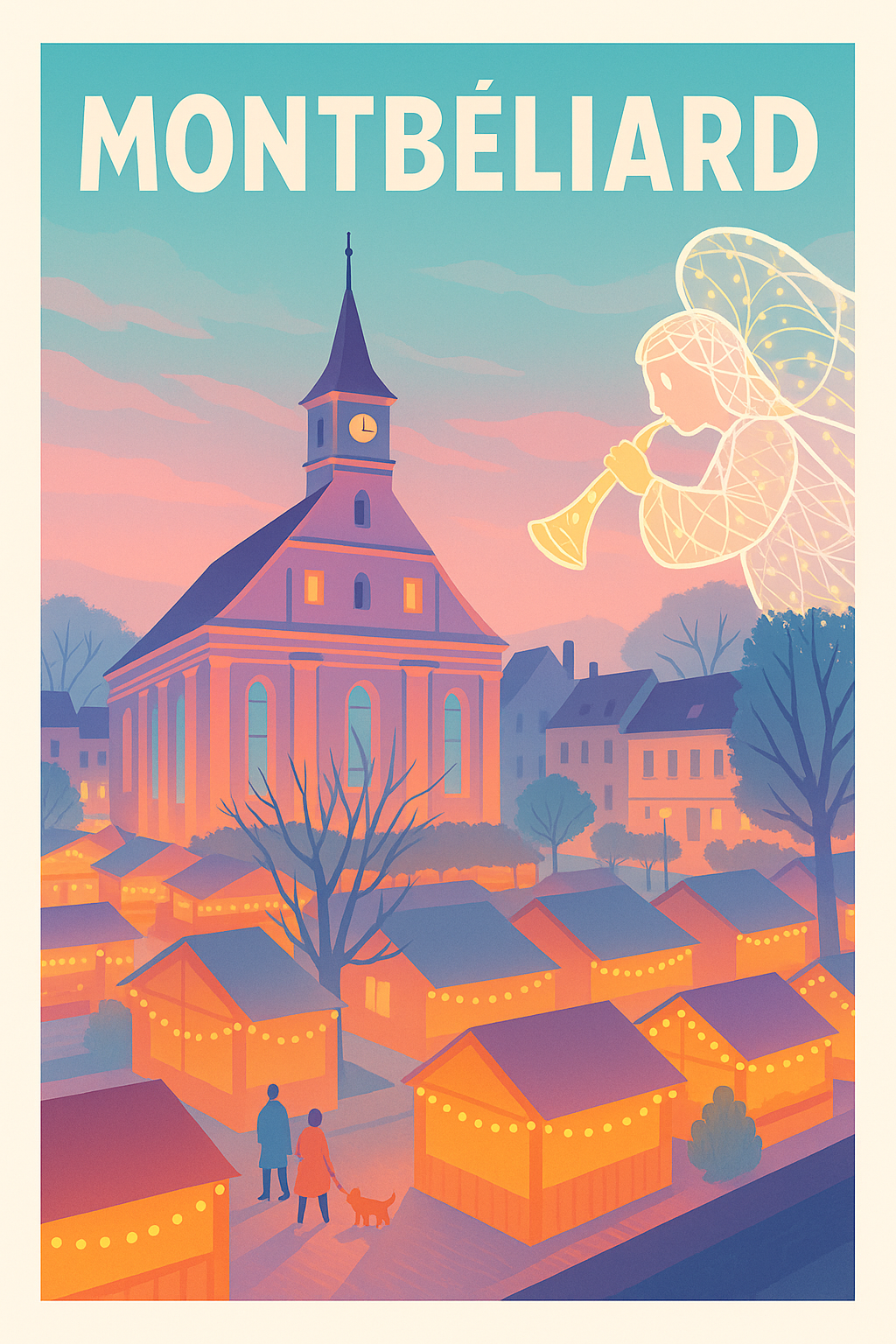 Affiche Montbéliard — Lumières enchantées du marché de Noël · poster d'art de Montbéliard