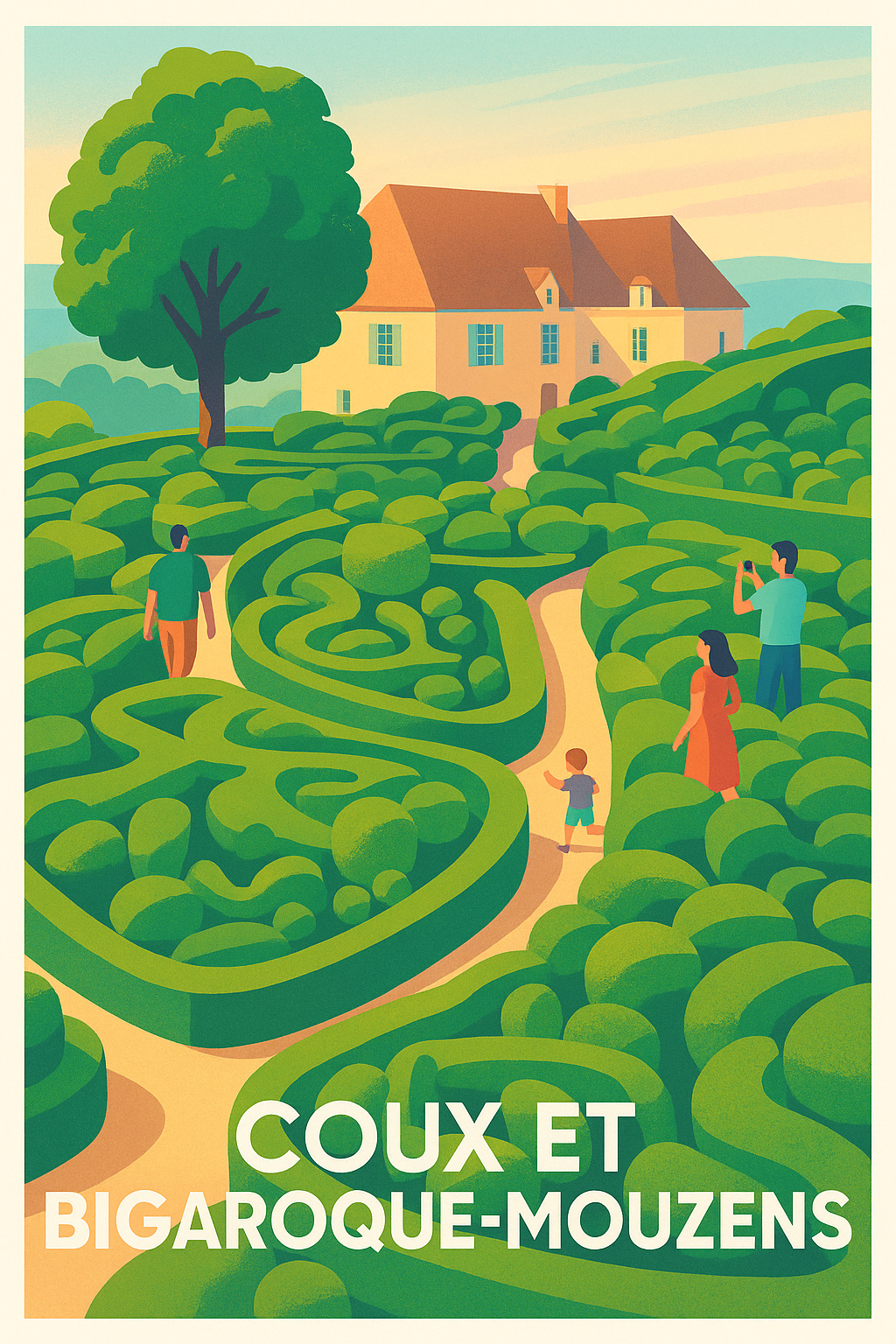 Affiche Coux et Bigaroque-Mouzens — L'évasion verte au cœur du Périgord · poster d'art de Coux et Bigaroque-Mouzens