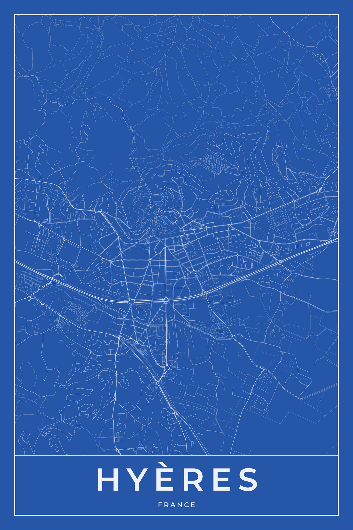 Carte d'Hyères bleue - Affiche personnalisée