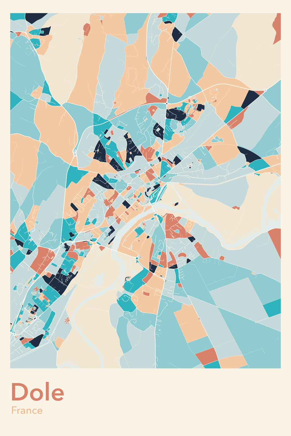 Plan de Dole coloré - Carte personnalisée