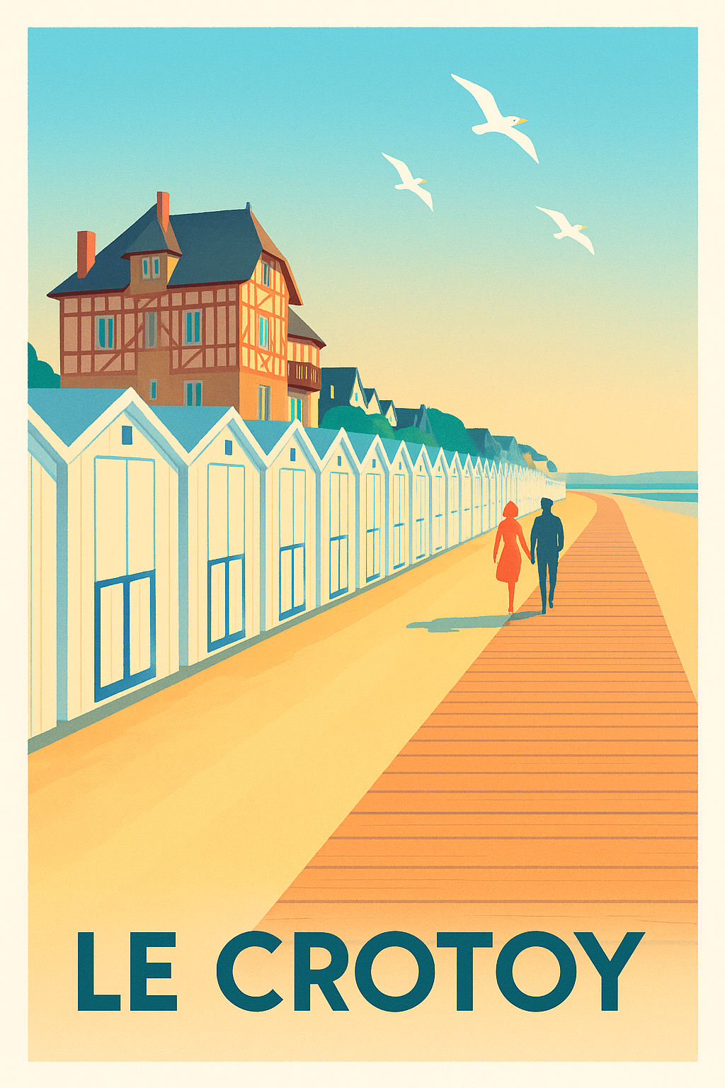 Affiche de Le Crotoy - Promenade en bord de mer au crépuscule