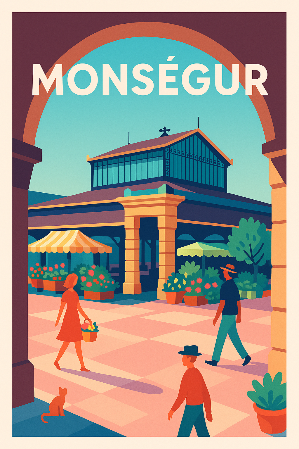 Affiche de Monségur - Le marché sous l’arcade ensoleillée