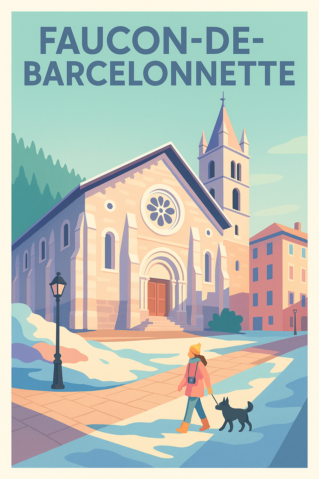 Affiche Faucon-de-Barcelonnette — Charme alpin et douceur hivernale · poster d'art de Faucon-de-Barcelonnette