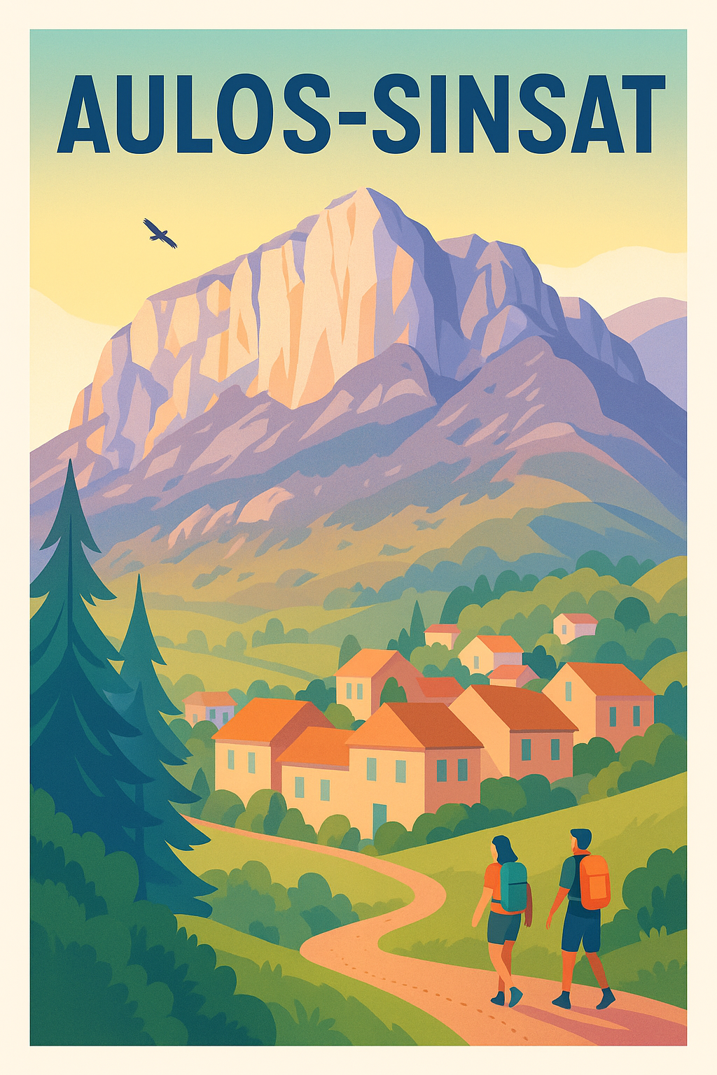 Affiche Aulos-Sinsat — Échappée verte au pied de la montagne · poster d'art de Aulos-Sinsat