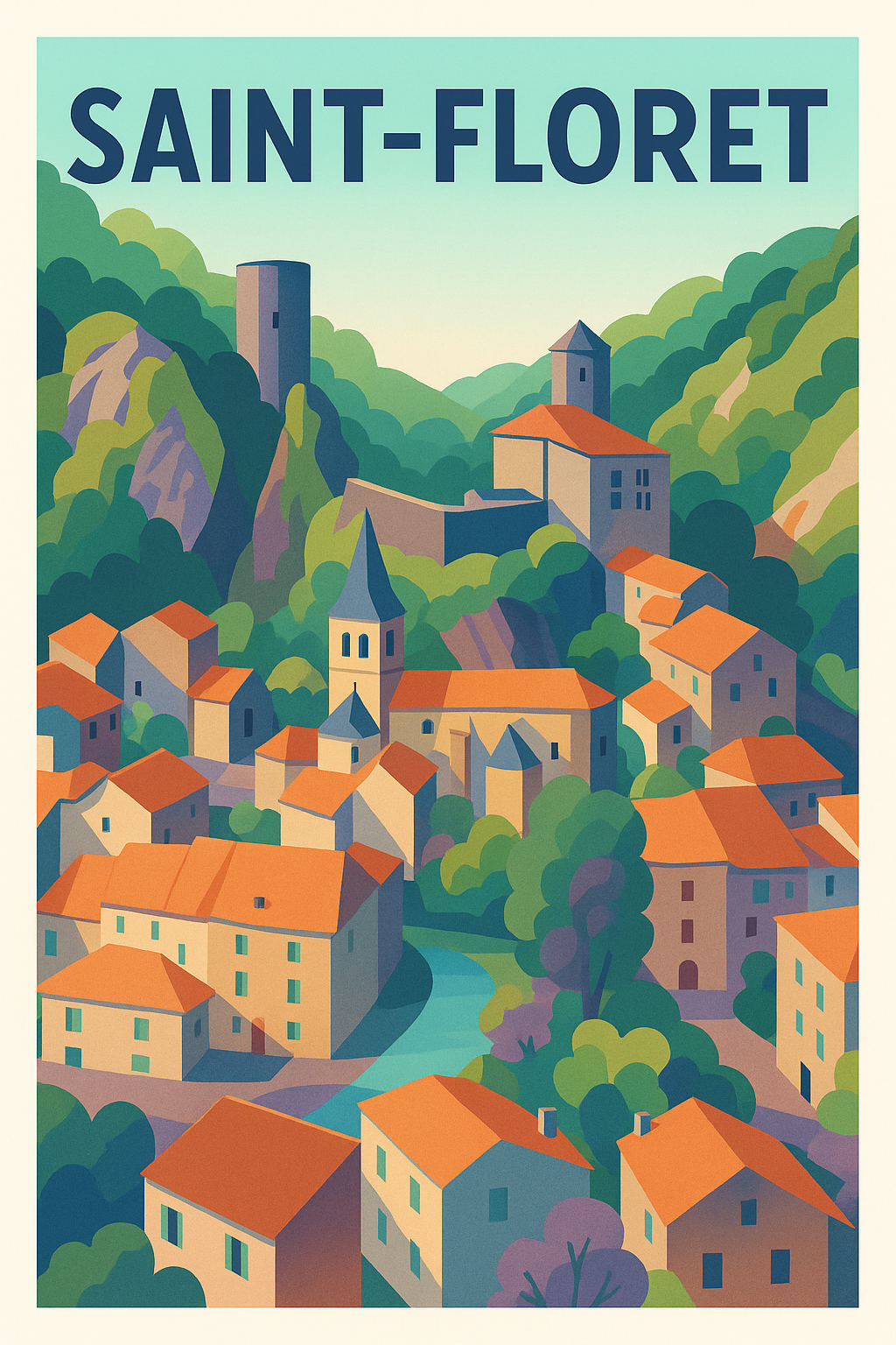 Affiche Saint-Floret — Charme pittoresque au cœur des montagnes · poster d'art de Saint-Floret