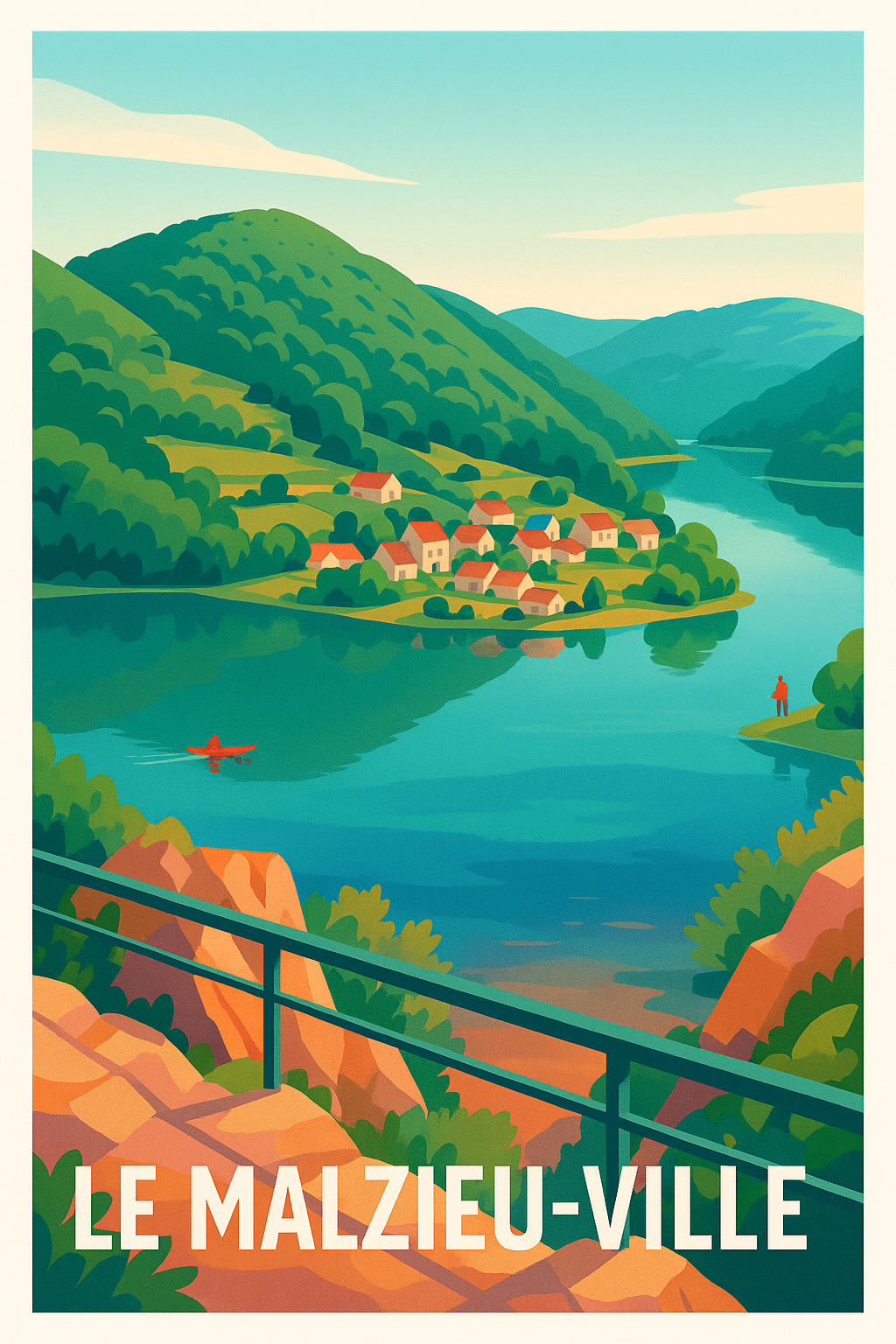 Affiche Le Malzieu-Ville — Sérénité au cœur de la nature · poster d'art de Le Malzieu-Ville