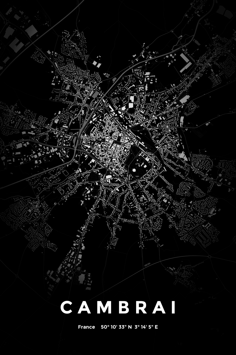 Carte de Cambrai nuit - Affiche personnalisée