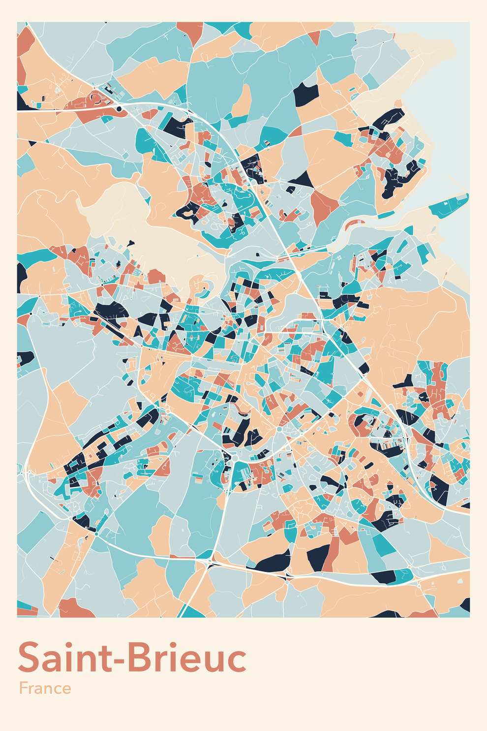 Plan de Saint-Brieuc coloré - Carte personnalisée