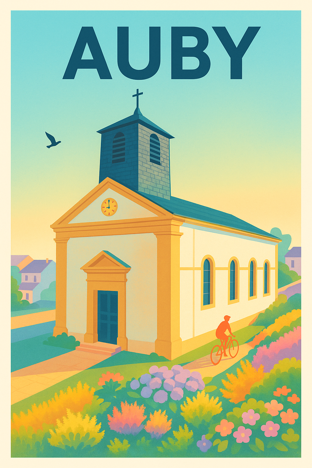 Affiche de Auby - L'église au cœur du paisible village