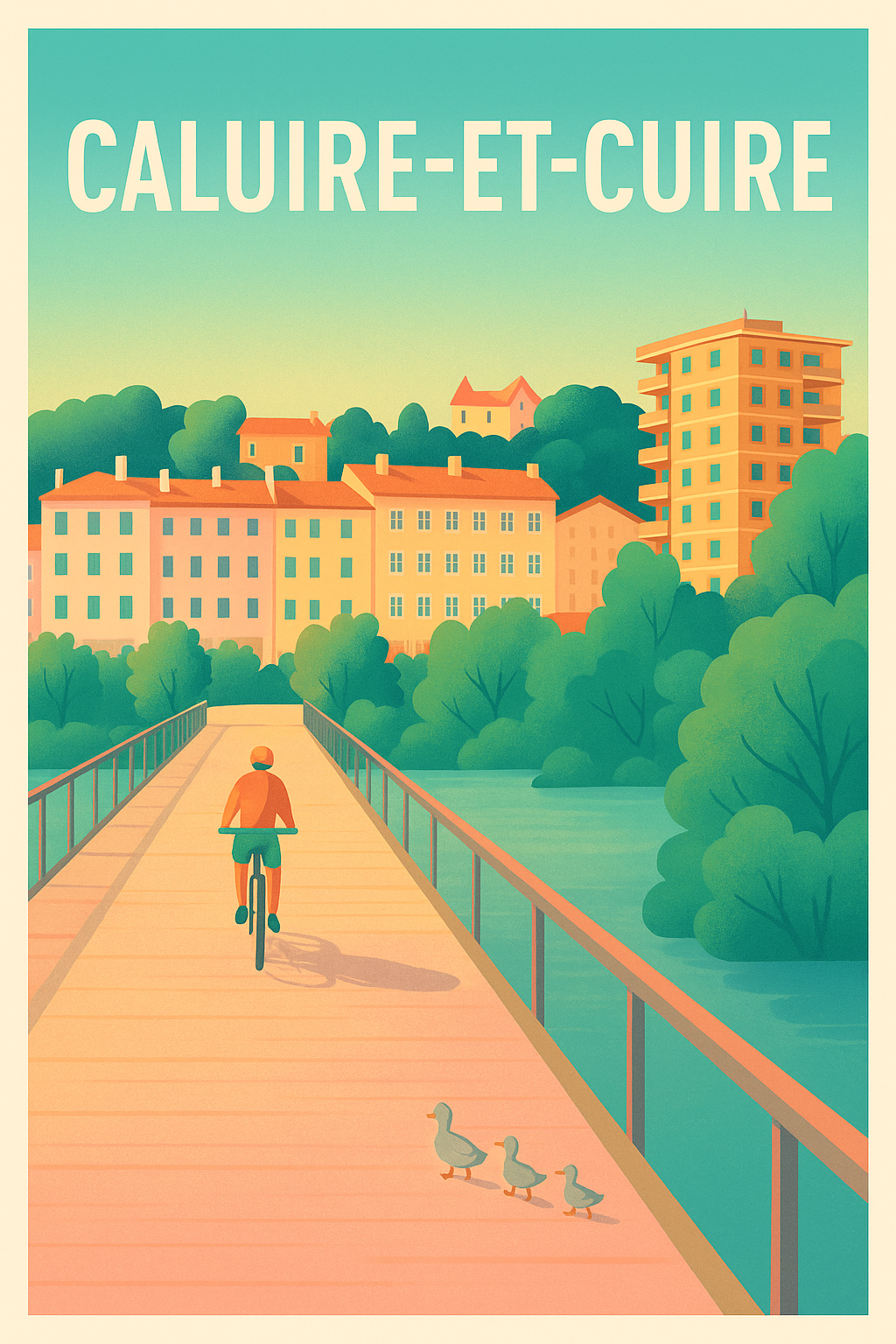 Affiche Caluire-et-Cuire — Promenade paisible au bord de l'eau · poster d'art de Caluire-et-Cuire