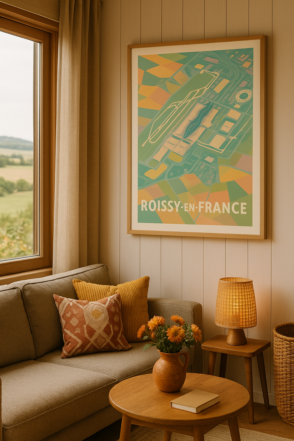 Mise en situation Affiche de Roissy-en-France - Vue aérienne stylisée de l'aéroport