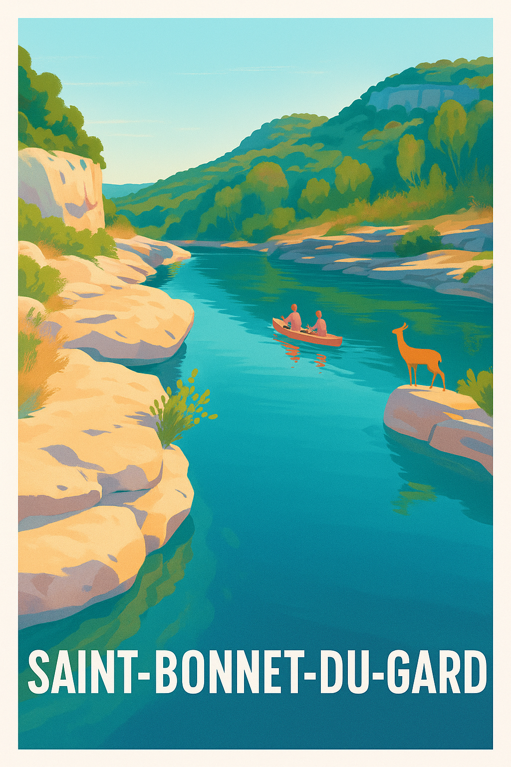 Affiche Saint-Bonnet-du-Gard — Sérénité au fil de l'eau · poster d'art de Saint-Bonnet-du-Gard