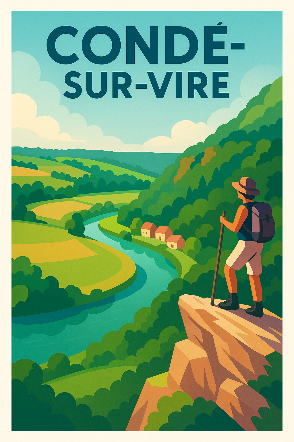 Affiche de Condé-sur-Vire - Vue panoramique sur la vallée verdoyante