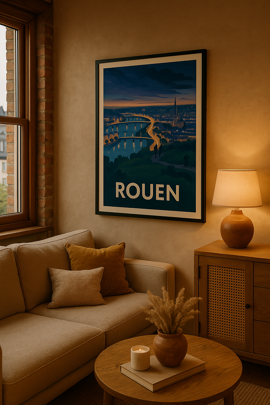 Mise en situation Affiche Rouen - Lueur douce au bord de la Seine