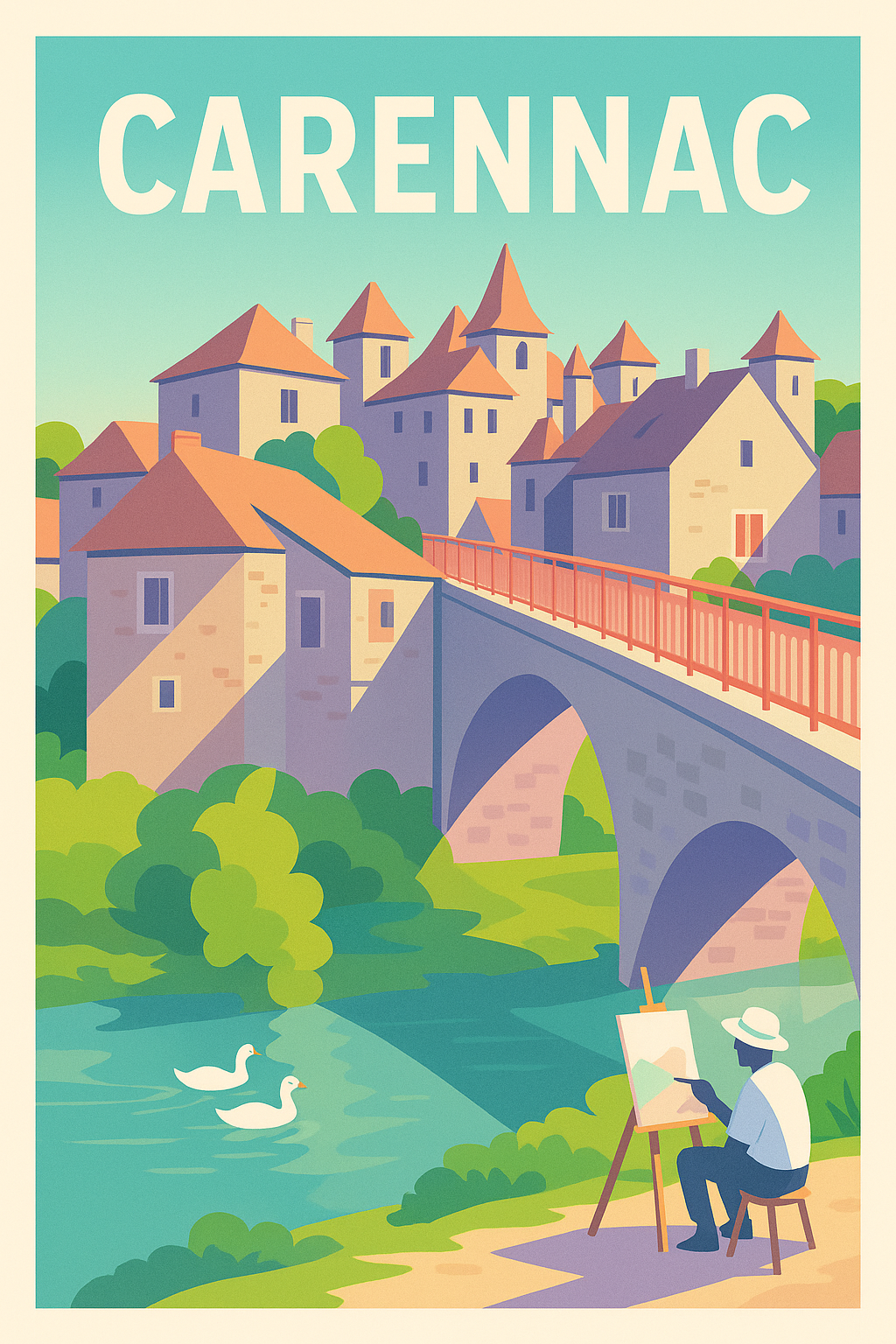 Affiche Carennac — Charme pittoresque en bord de rivière · poster d'art de Carennac