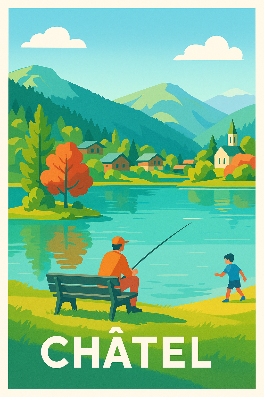 Affiche Châtel — Sérénité au bord du lac · poster d'art de Châtel