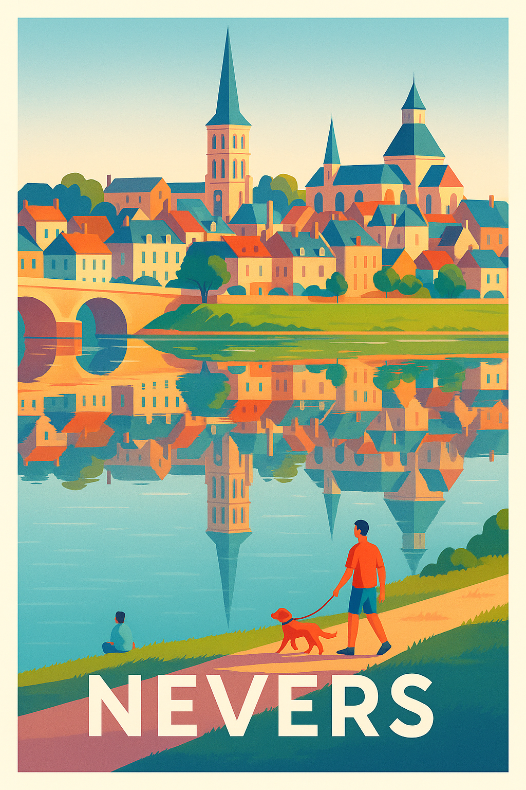 Affiche Nevers - Reflets paisibles au bord de la Loire