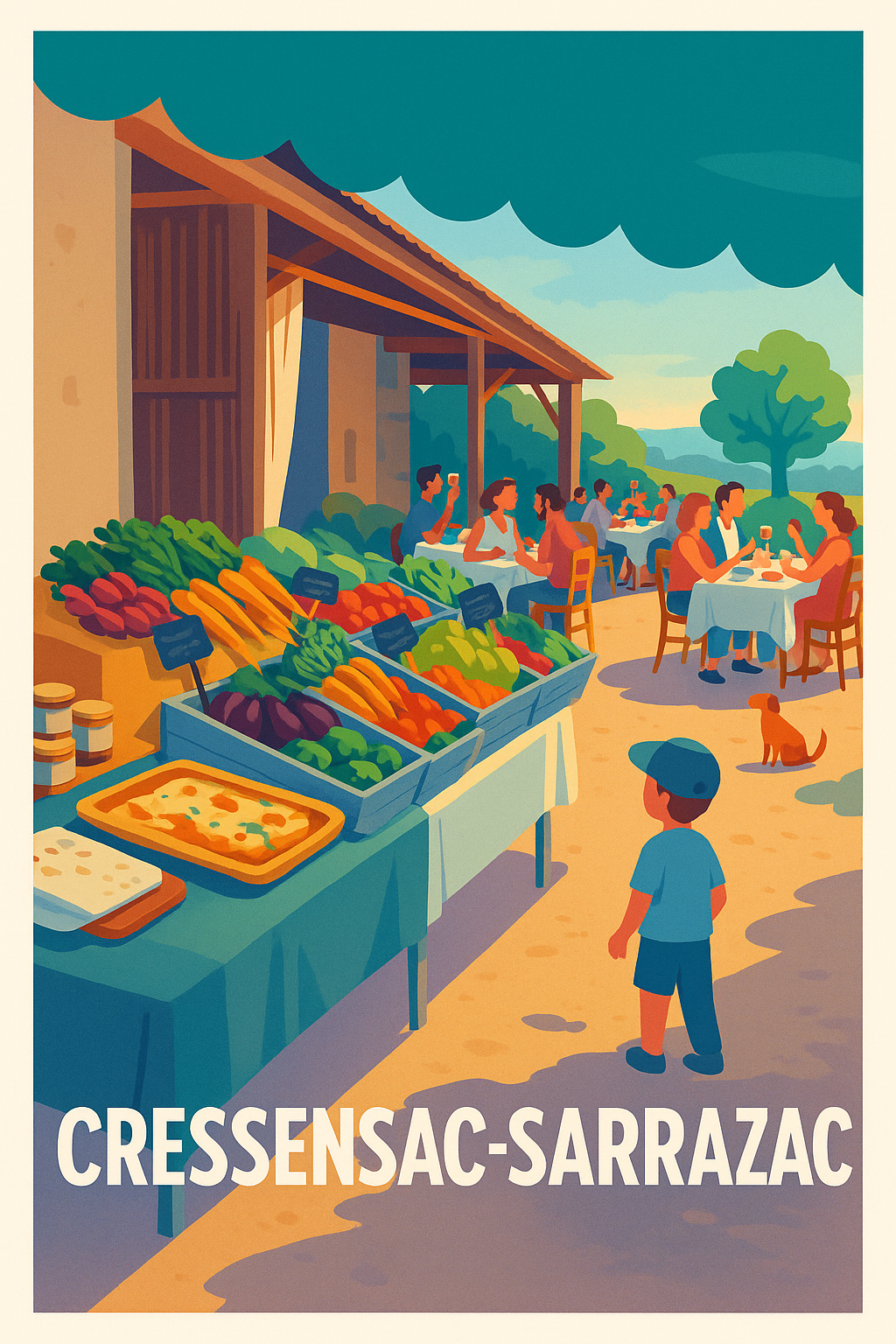 Affiche Cressensac-Sarrazac — Ambiance conviviale et marché local · poster d'art de Cressensac-Sarrazac
