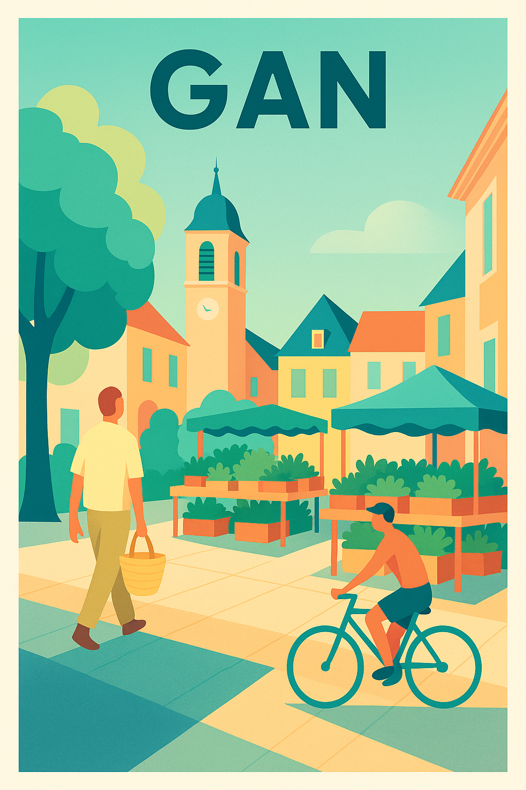 Affiche de Gan - Ambiance de marché et vie tranquille