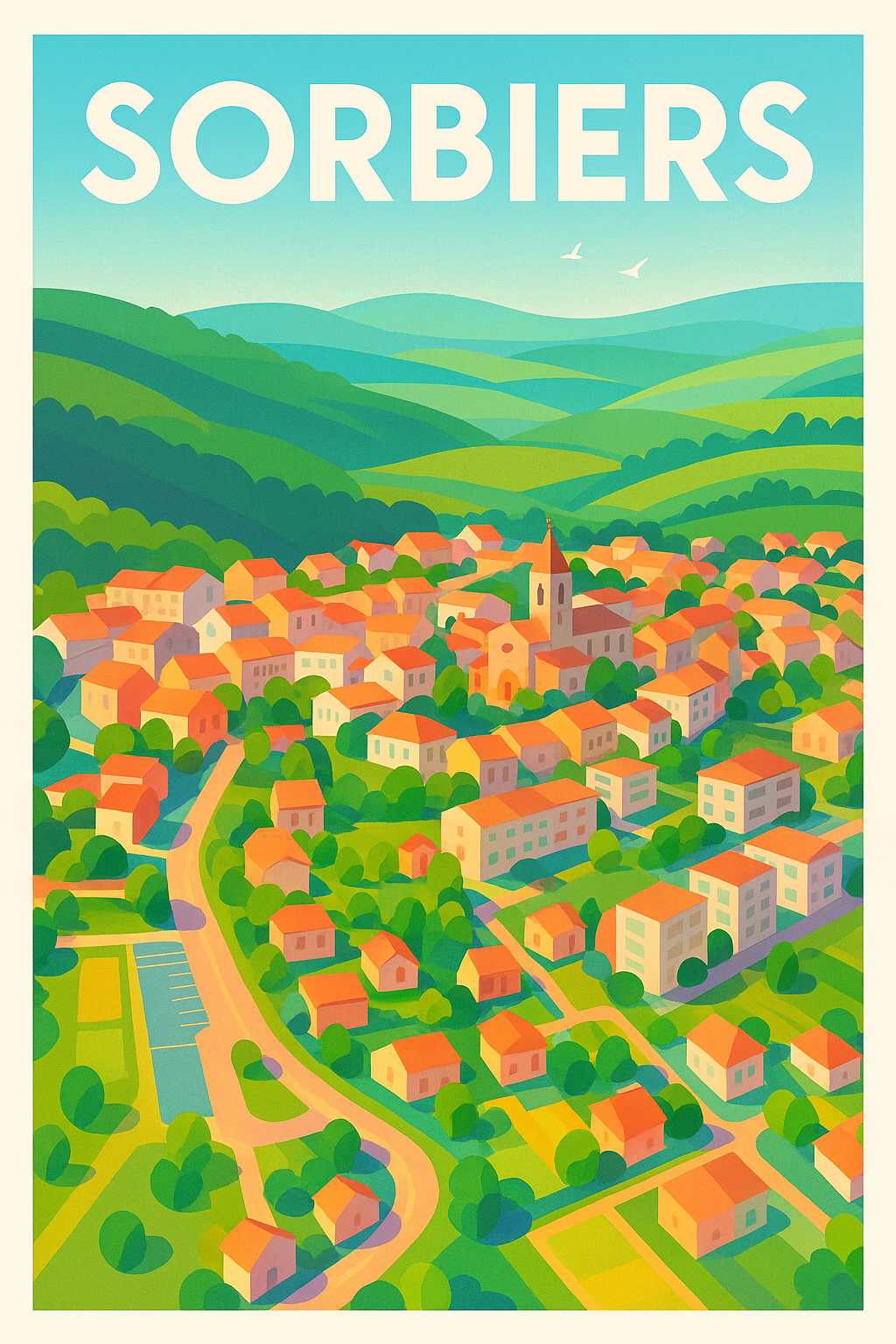 Affiche de Sorbiers - Vue panoramique en douceur