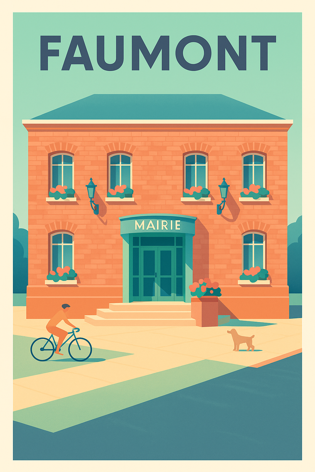 Affiche de Faumont - Charme paisible de la mairie en illustration vintage