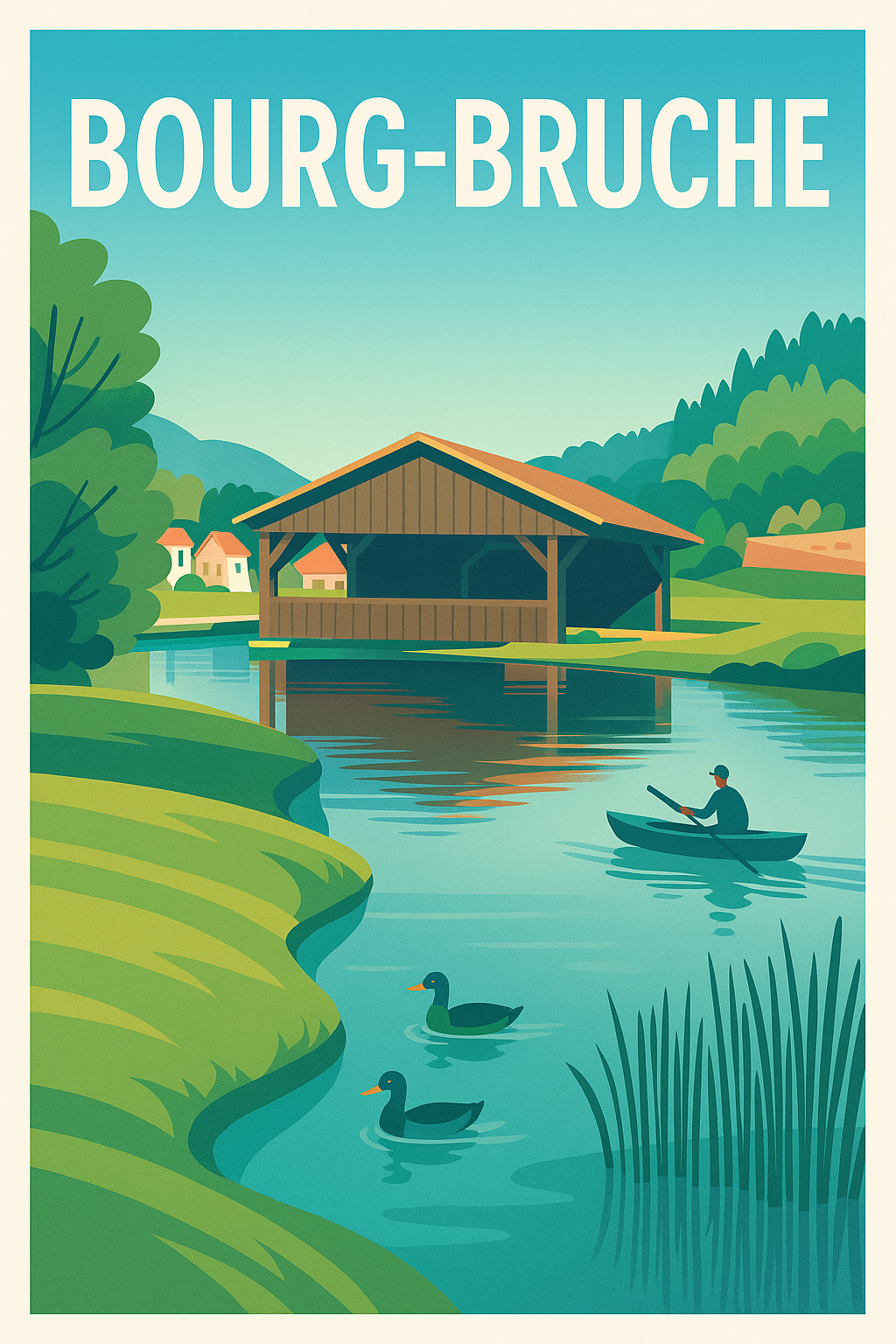 Affiche Bourg-Bruche — Sérénité au fil de l'eau · poster d'art de Bourg-Bruche