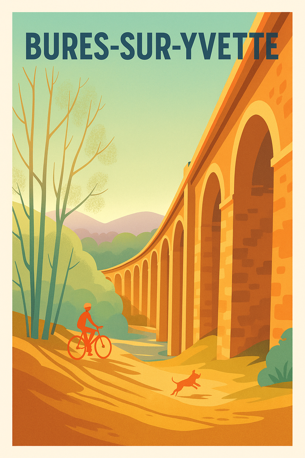 Affiche de Bures-sur-Yvette - L'aqueduc ensoleillé à vélo