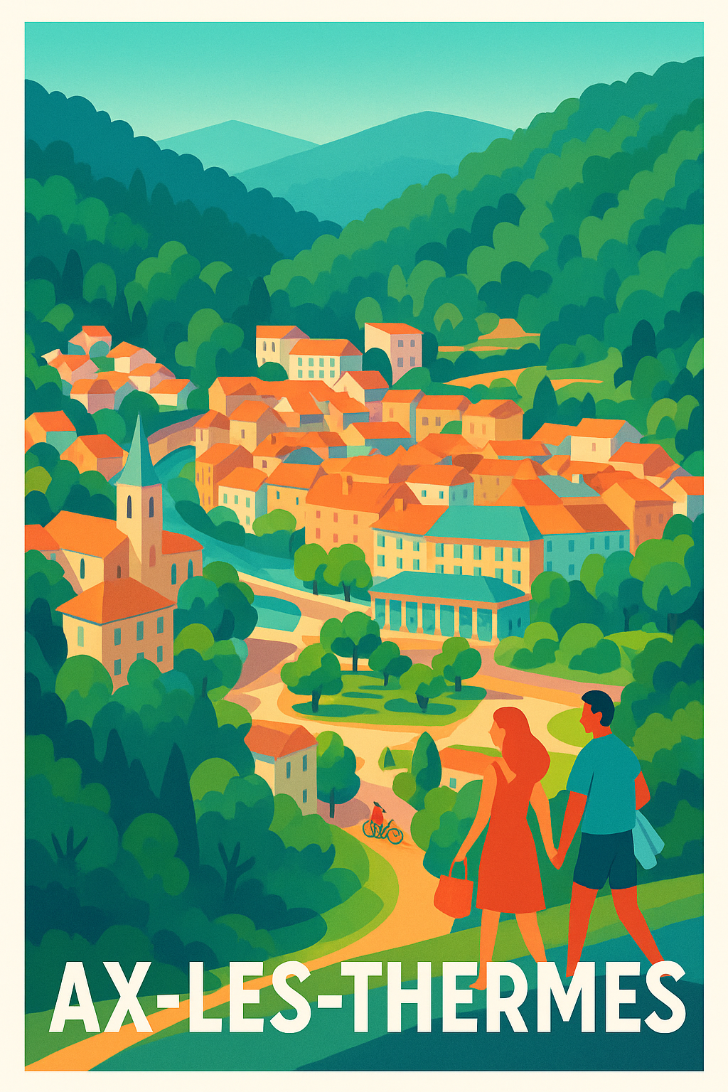 Affiche Ax-les-Thermes — Évasion et détente en pleine nature · poster d'art de Ax-les-Thermes