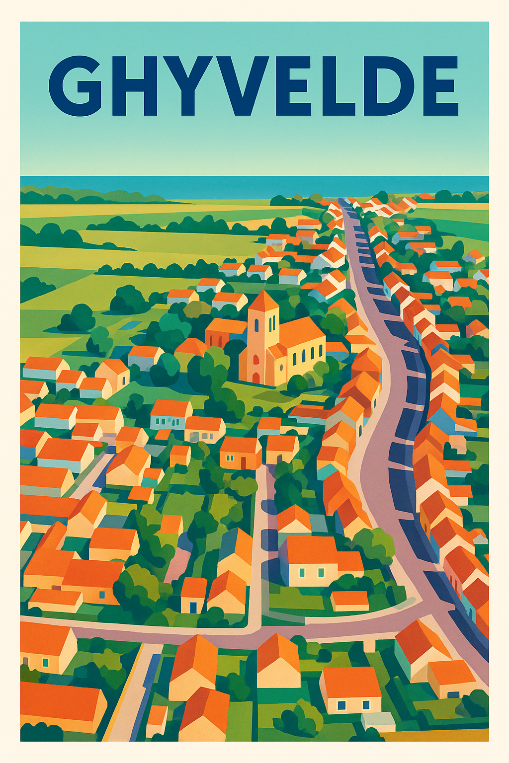 Affiche de Ghyvelde - Vue colorée d'un village pittoresque