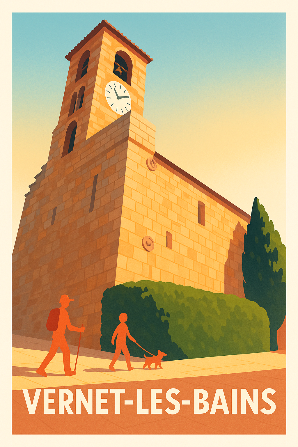 Affiche Vernet-les-Bains — Un voyage ensoleillé au cœur du patrimoine · poster d'art de Vernet-les-Bains
