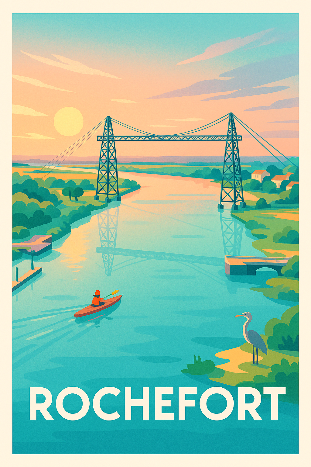 Affiche Rochefort - L'élégance du pont transbordeur au crépuscule