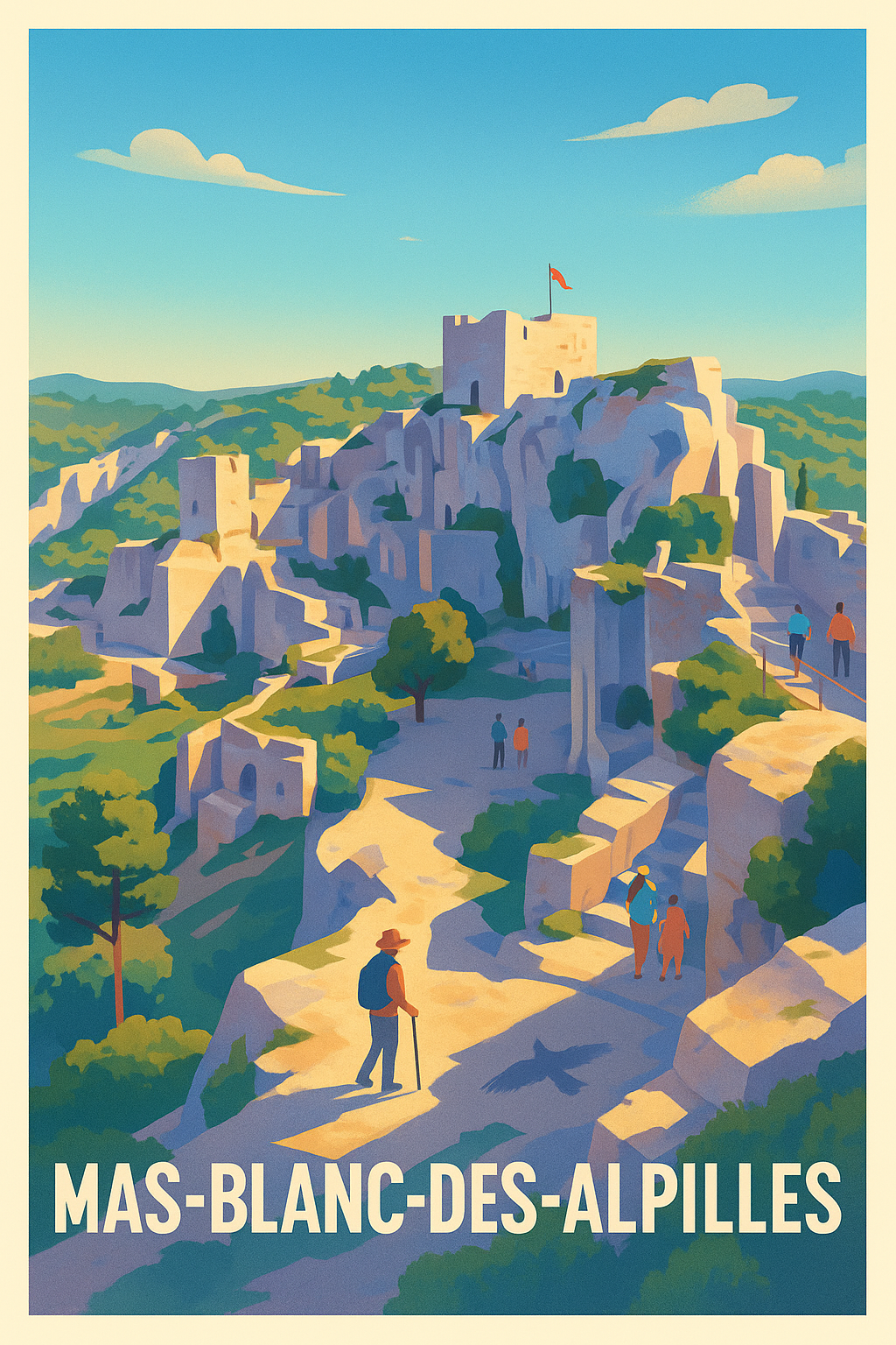 Affiche Mas-Blanc-des-Alpilles — Voyage au cœur des ruines historiques · poster d'art de Mas-Blanc-des-Alpilles