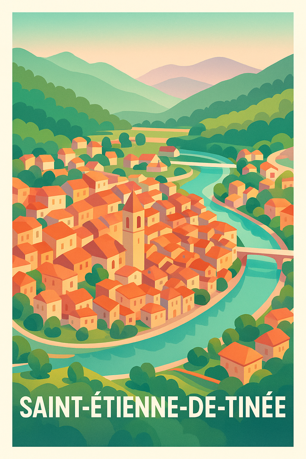 Affiche Saint-Étienne-de-Tinée — Charme authentique en vallée alpine · poster d'art de Saint-Étienne-de-Tinée