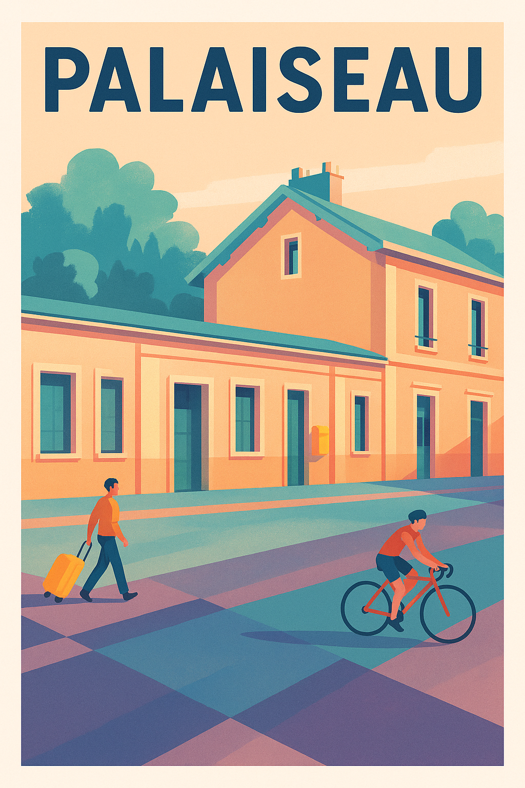 Affiche Palaiseau — Une scène paisible au cœur de la ville · poster d'art de Palaiseau