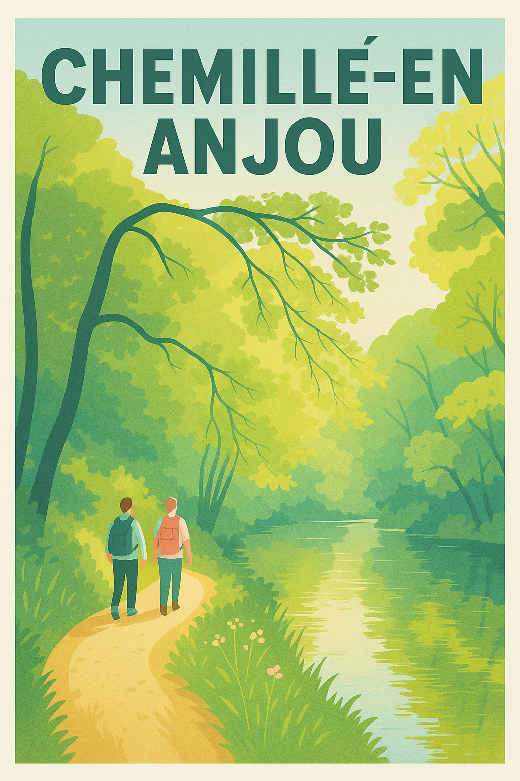 Affiche Chemillé-en-Anjou — Promenade bucolique au fil de l'eau · poster d'art de Chemillé-en-Anjou