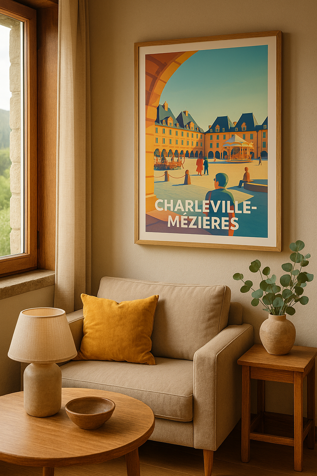Mise en situation Affiche de Charleville-Mézières - Scène de vie animée en plein cœur de la place