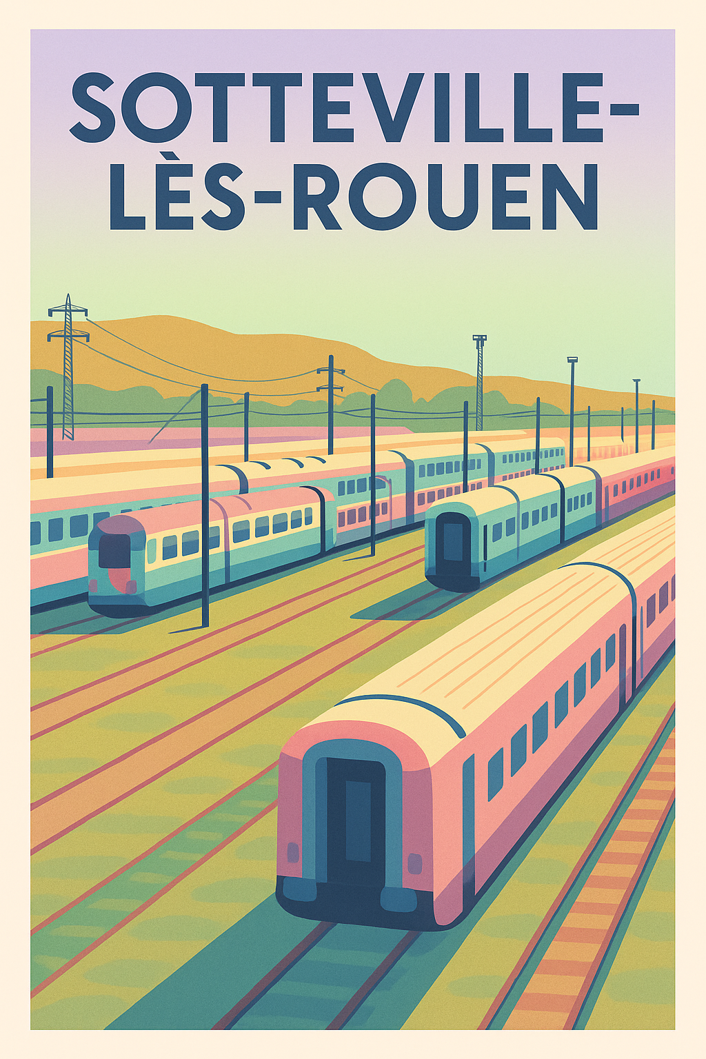 Affiche Sotteville-lès-Rouen — L'élégance des trains à quai · poster d'art de Sotteville-lès-Rouen