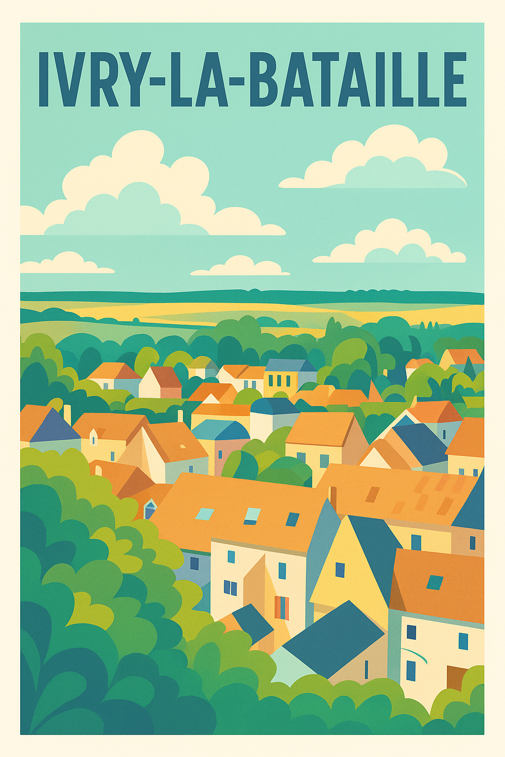 Affiche de Ivry-la-Bataille - Panorama bucolique en couleurs vives