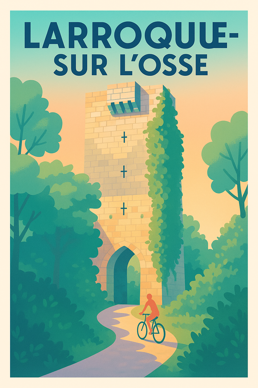 Affiche Larroque-sur-l'Osse — L'évasion à vélo au coeur de l'histoire · poster d'art de Larroque-sur-l'Osse