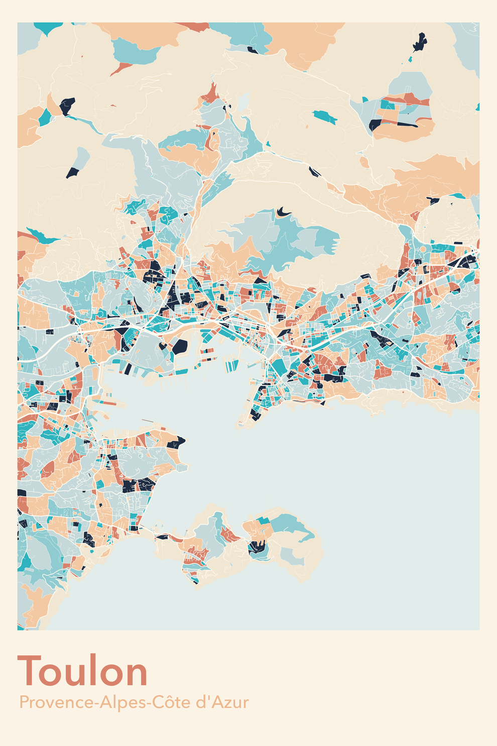 Plan de Toulon coloré - Carte personnalisée