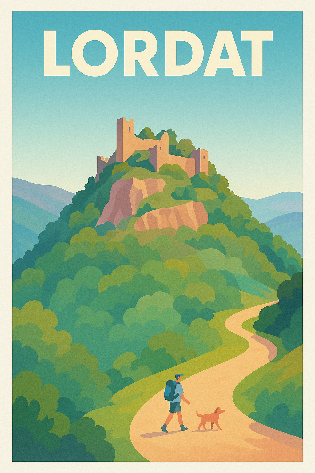 Affiche Lordat — Invitation à la randonnée et au patrimoine · poster d'art de Lordat