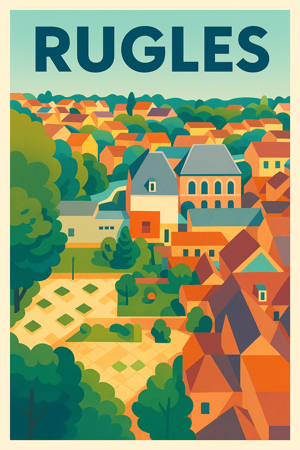 Affiche de Rugles - L'élégance colorée d'un village normand
