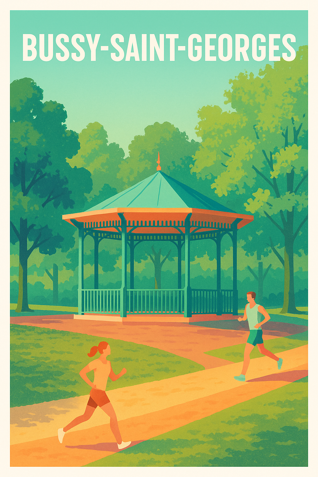 Affiche Bussy-Saint-Georges — Charme bucolique du parc en pleine course · poster d'art de Bussy-Saint-Georges